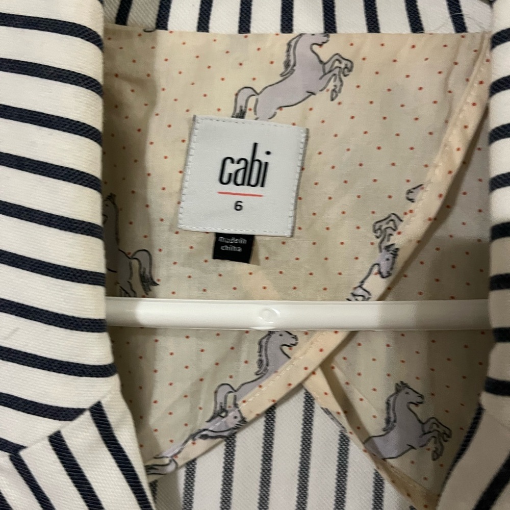 CAbi Black and White Striped Women's Blazer with bell sleeve detail size 6 - Picture 3 of 4
